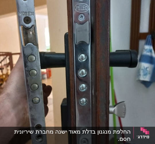 מנעול דלת עם בריחים מתכתיים ומפתח